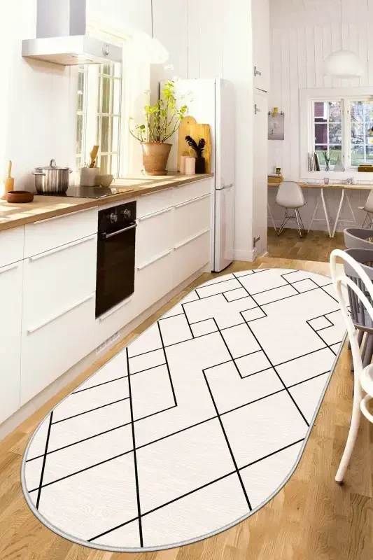 Digital Printing Washable Non-Slip Base Stain-Proof Oval Kitchen Carpet Living Room Carpet And Runner-beige - WEST HOME