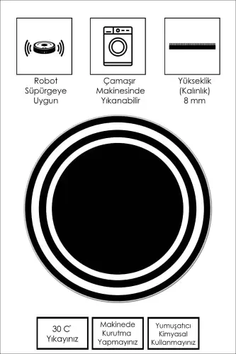 Digital Printing Washable Non-Slip Base Stain-Proof Round Kitchen and Living Room Carpet - Black - WEST HOME (1)