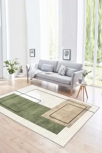 Digital Printing Washable Non-Slip Stain-Proof Beige Kitchen Carpet Living Room Carpet and Runner-beige - 1