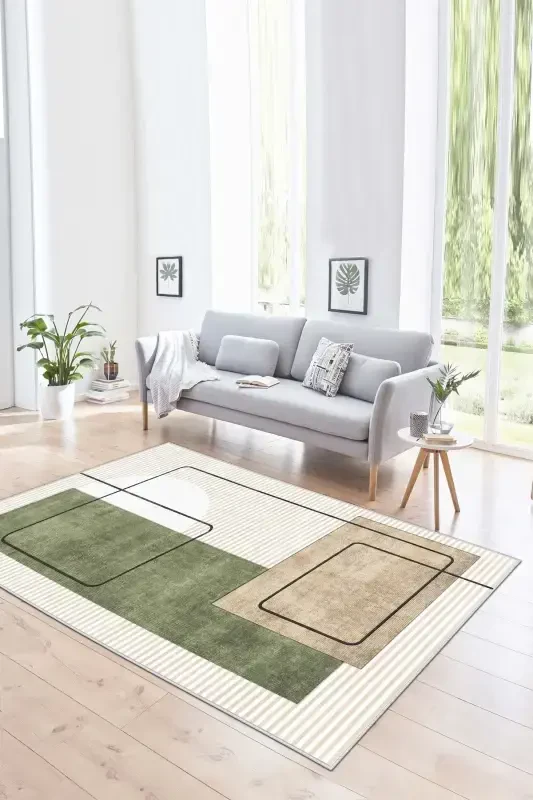 Digital Printing Washable Non-Slip Stain-Proof Beige Kitchen Carpet Living Room Carpet and Runner-beige - 1