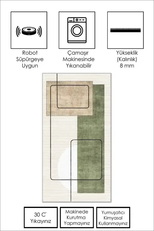 Digital Printing Washable Non-Slip Stain-Proof Beige Kitchen Carpet Living Room Carpet and Runner-beige - 2