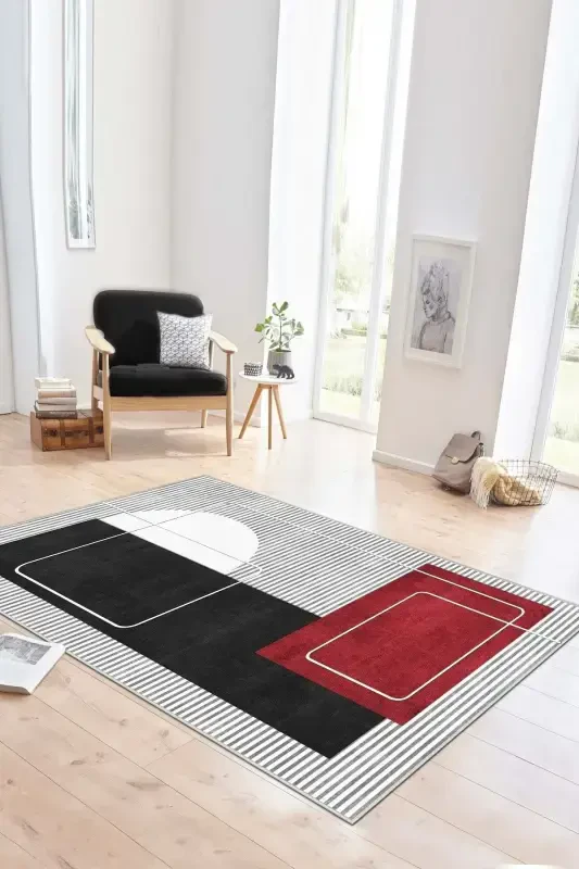 Digital Printing Washable Non-Slip Stain-Proof Black Kitchen Carpet Living Room Carpet And Runner-black - WEST HOME