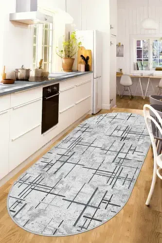 Digital Printing Washable Non-Slip Stain-Proof Oval Kitchen Carpet Living Room Carpet and Runner-gray - 1