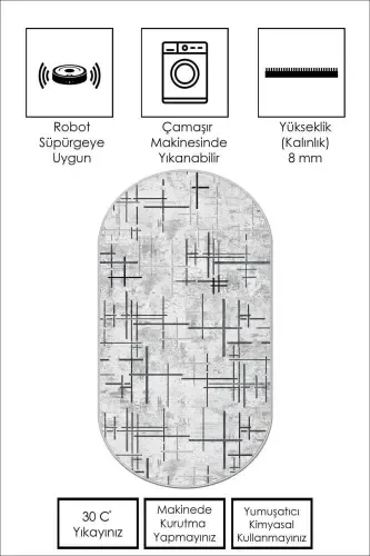 Digital Printing Washable Non-Slip Stain-Proof Oval Kitchen Carpet Living Room Carpet and Runner-gray - WEST HOME (1)
