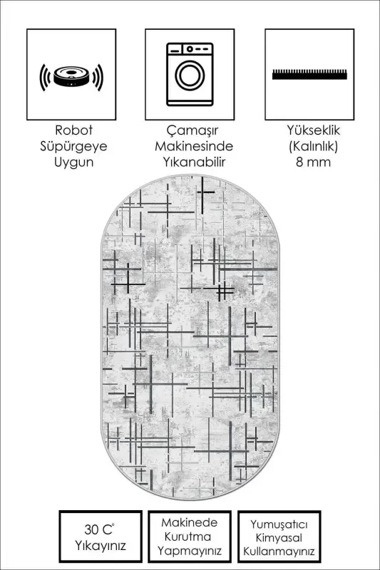 Digital Printing Washable Non-Slip Stain-Proof Oval Kitchen Carpet Living Room Carpet and Runner-gray - 2