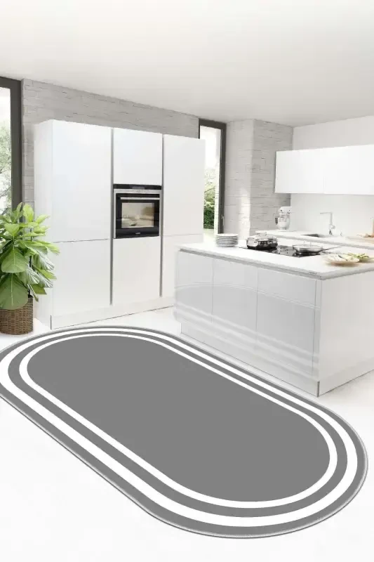 Digital Printing Washable Non-Slip Stain-Proof Oval Kitchen Carpet Living Room Carpet and Runner-gray - WEST HOME