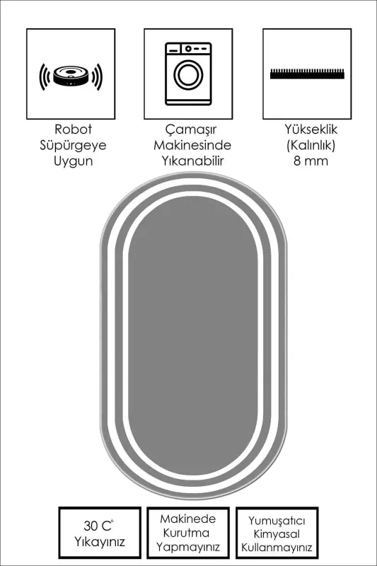 Digital Printing Washable Non-Slip Stain-Proof Oval Kitchen Carpet Living Room Carpet and Runner-gray - 2