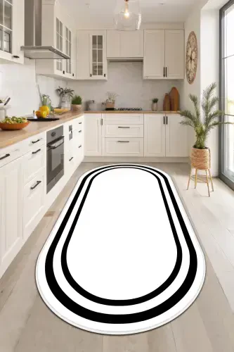 Digital Printing Washable Non-Slip Stain-Proof Oval Kitchen Carpet Living Room Carpet and Runner-white - 1