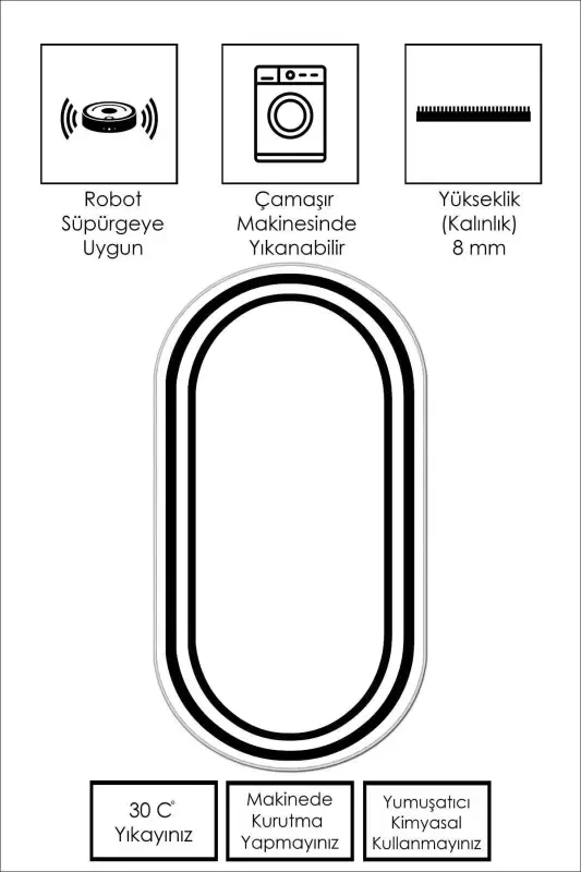 Digital Printing Washable Non-Slip Stain-Proof Oval Kitchen Carpet Living Room Carpet and Runner-white - 2