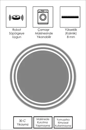 Digital Printing Washable Non-Slip Stain-Resistant Round Kitchen and Living Room Rug - Gray - WEST HOME (1)