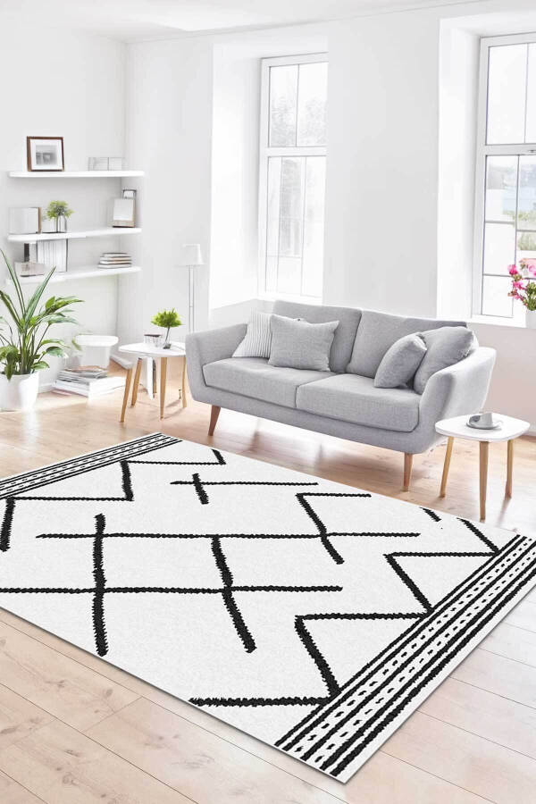 Digital Washable Non-Slip White Black Living Room Carpet Kitchen Rug Runner Balcony Rug - 1