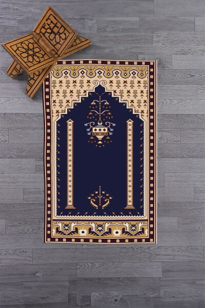 Digital Washable Printed Classic Motif Prayer Mat 70x130, SECCADE-31-NAVY - 14