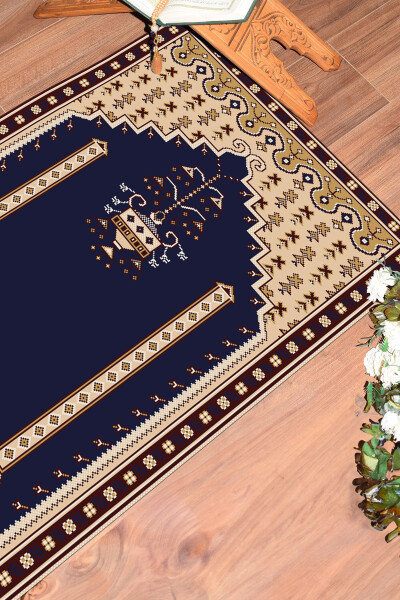 Digital Washable Printed Classic Motif Prayer Mat 70x130, SECCADE-31-NAVY - 2