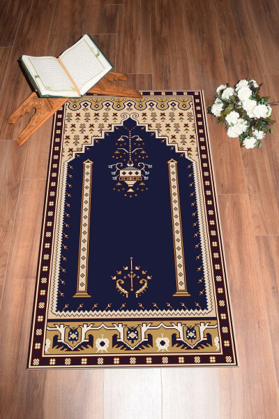 Digital Washable Printed Classic Motif Prayer Mat 70x130, SECCADE-31-NAVY - 3