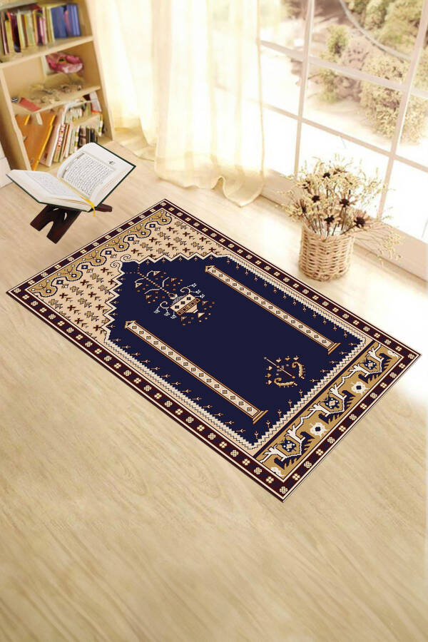 Digital Washable Printed Classic Motif Prayer Mat 70x130, SECCADE-31-NAVY - 5