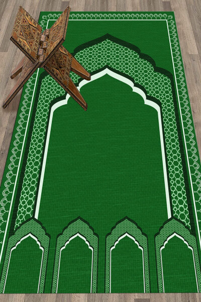 Digitally Printed 70x130 Washable Prayer Rug with Minbar Motif, Rug-2-green - 5