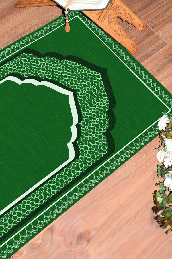 Digitally Printed 70x130 Washable Prayer Rug with Minbar Motif, Rug-2-green - 6