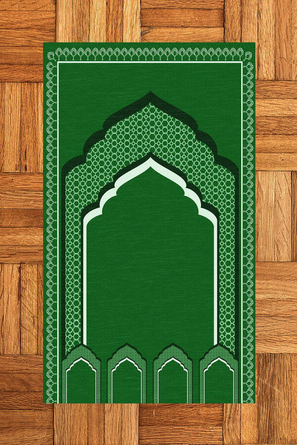 Digitally Printed 70x130 Washable Prayer Rug with Minbar Motif, Rug-2-green - 8