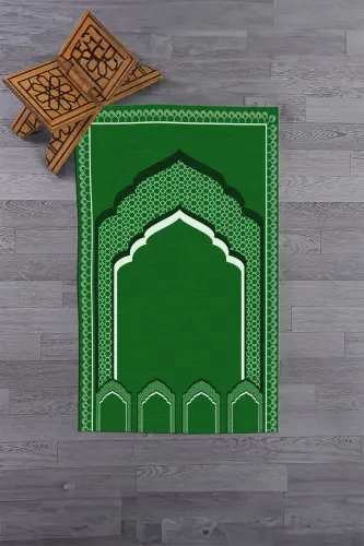 Digitally Printed 70x130 Washable Prayer Rug with Minbar Motif, Rug-2-green - 4