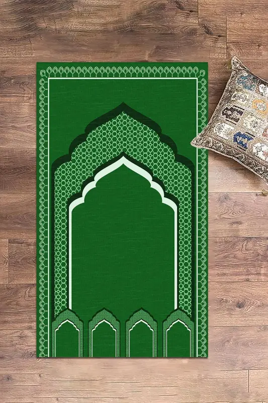 Digitally Printed 70x130 Washable Prayer Rug with Minbar Motif, Rug-2-green - 5