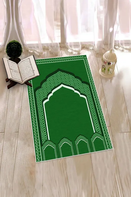Digitally Printed 70x130 Washable Prayer Rug with Minbar Motif, Rug-2-green - 6