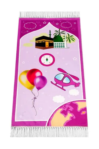 Digitally Printed Children's Prayer Rug - Balloon Kaaba Pink Color - 44 X 78 Cm - Balloon Kaaba Pink - 1