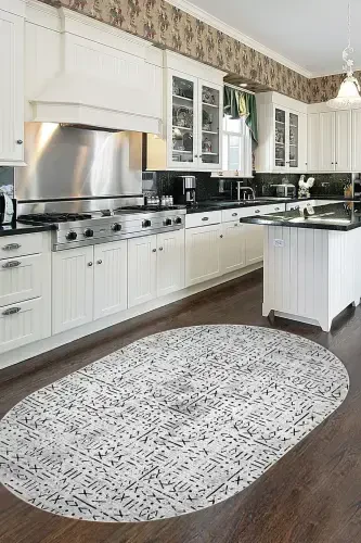 Digitally Printed Machine Washable Oval Living Room Carpet Kitchen Carpet Runner Rug - ESTA1809-2-Oval - ESTA HALI (1)