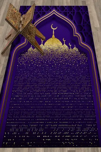 Digitally Printed Mosque Motif Washable Motif 70x130 Prayer Rug, Prayer Rug-5-purple,-PURPLE - 5