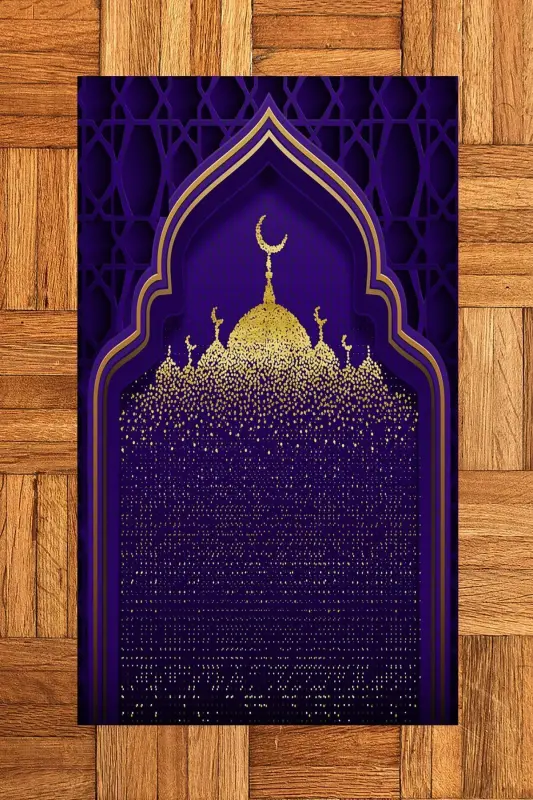 Digitally Printed Mosque Motif Washable Motif 70x130 Prayer Rug, Prayer Rug-5-purple,-PURPLE - 8