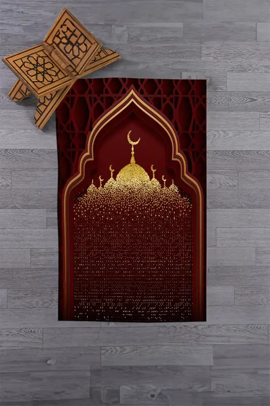 Digitally Printed Mosque Motif Washable Motif 70x130 Prayer Rug - RED - 3