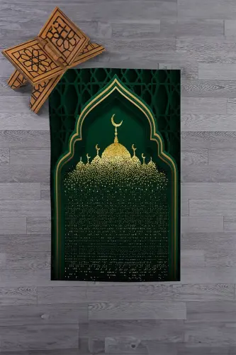 Digitally Printed Mosque Motif Washable Patterned 70x130 Prayer Rug - GREEN - 3