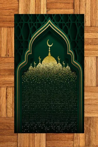 Digitally Printed Mosque Motif Washable Patterned 70x130 Prayer Rug - GREEN - 9