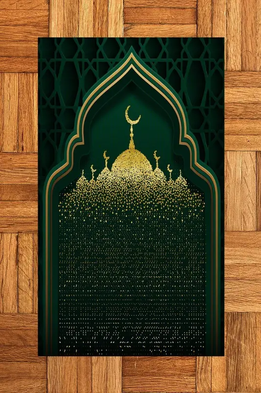 Digitally Printed Mosque Motif Washable Patterned 70x130 Prayer Rug - GREEN - 9