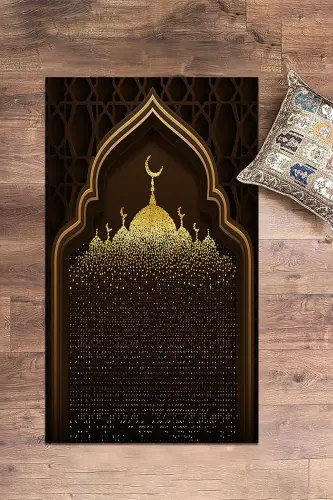 Digitally Printed Mosque Patterned Washable Patterned 70x130 Prayer Rug, Prayer Rug-5-coffee,-BROWN - 3