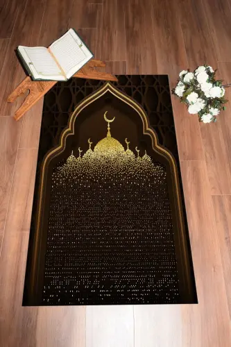 Digitally Printed Mosque Patterned Washable Patterned 70x130 Prayer Rug, Prayer Rug-5-coffee,-BROWN - 7