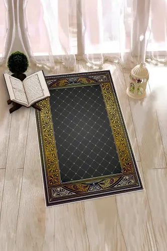Digitally Printed Non-Slip Base Washable Prayer Rug 70x130, SECCADE-22-GRİ,-GRİ 