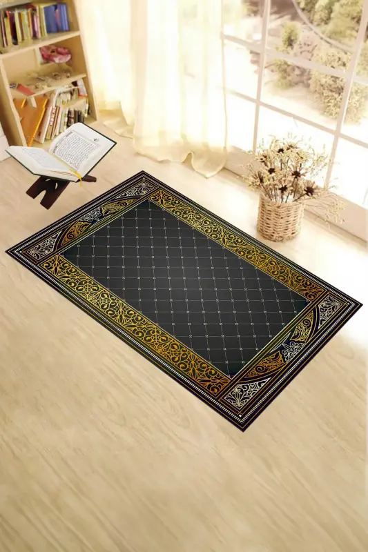 Digitally Printed Non-Slip Base Washable Prayer Rug 70x130, SECCADE-22-GRİ,-GRİ - 6
