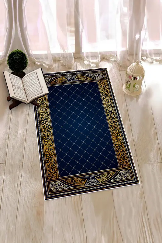 Digitally Printed Non-Slip Base Washable Prayer Rug Prayer Mat 70x130 - BLUE - 1
