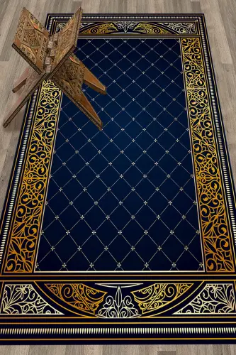 Digitally Printed Non-Slip Base Washable Prayer Rug Prayer Mat 70x130 - BLUE - 3