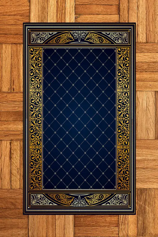 Digitally Printed Non-Slip Base Washable Prayer Rug Prayer Mat 70x130 - BLUE - 6