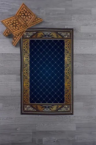Digitally Printed Non-Slip Base Washable Prayer Rug Prayer Mat 70x130 - BLUE - 8