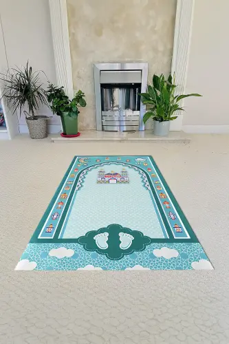 Digitally Printed Non-Slip Base Washable Prayer Rug, SECCADE-90-TURKUAZ,-TURKUAZ - NAPOLI HOME (1)