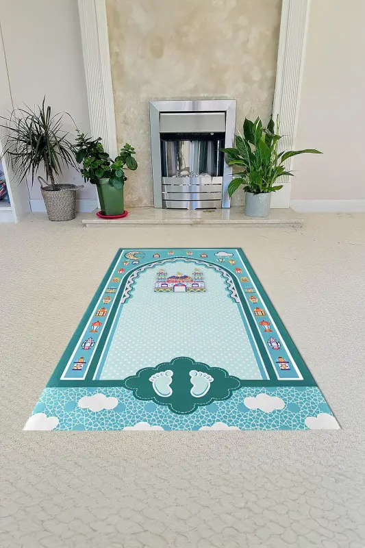 Digitally Printed Non-Slip Base Washable Prayer Rug, SECCADE-90-TURKUAZ,-TURKUAZ - 2