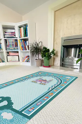 Digitally Printed Non-Slip Base Washable Prayer Rug, SECCADE-90-TURKUAZ,-TURKUAZ - 4