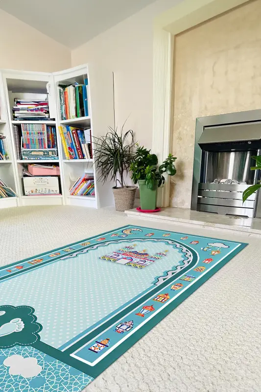 Digitally Printed Non-Slip Base Washable Prayer Rug, SECCADE-90-TURKUAZ,-TURKUAZ - 4