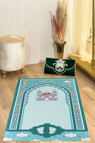 Digitally Printed Non-Slip Base Washable Prayer Rug, SECCADE-90-TURKUAZ,-TURKUAZ - 6