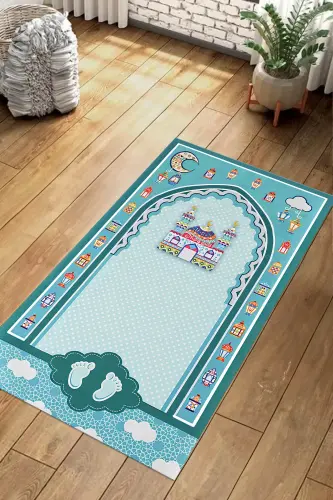 Digitally Printed Non-Slip Base Washable Prayer Rug, SECCADE-90-TURKUAZ,-TURKUAZ - 5