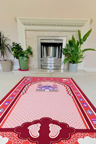 Digitally Printed Non-Slip Washable Educational Prayer Rug for Kids, SECCADE-90-RED,-RED - 3