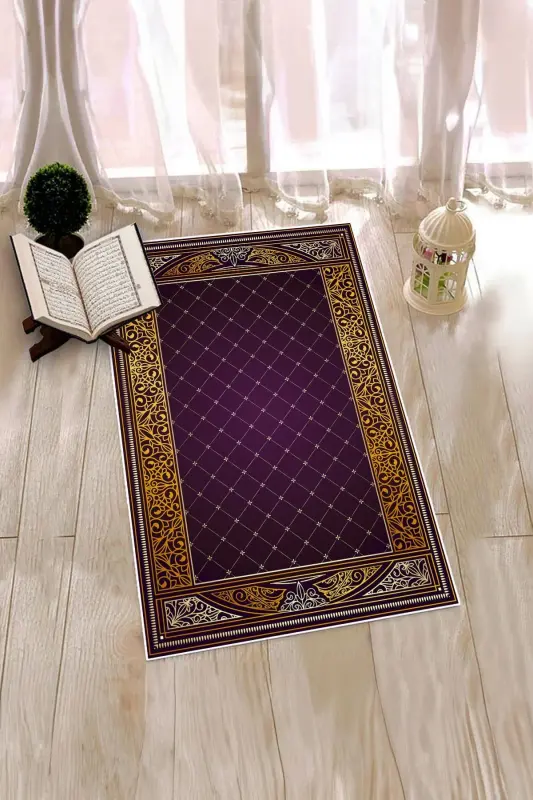 Digitally Printed Non-Slip Washable Prayer Rug 70x130 - PURPLE - 1