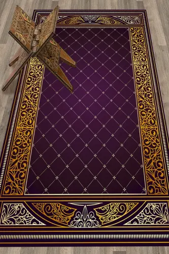 Digitally Printed Non-Slip Washable Prayer Rug 70x130 - PURPLE - 3